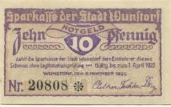 Wunstorf - Sparkasse der Stadt - 15.11.1920 - 1.4.1922 - 10 Pfennig