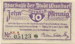 Wunstorf - Sparkasse der Stadt - 15.11.1920 - 1.4.1922 - 10 Pfennig