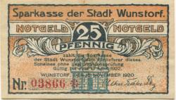 Wunstorf - Sparkasse der Stadt - 15.11.1920 - 1.4.1922 - 25 Pfennig