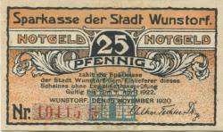 Wunstorf - Sparkasse der Stadt - 15.11.1920 - 1.4.1922 - 25 Pfennig