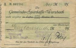 Wurzbach - Gemeinde-Sparkasse - 3.11.1922 - 31.12.1922 - 1000 Mark
