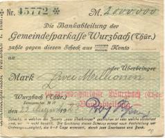 Wurzbach - Gemeinde-Sparkasse - 22.8.1923 - 2 Millionen Mark