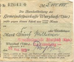 Wurzbach - Gemeinde-Sparkasse - 30.8.1923 - 5 Millionen Mark 