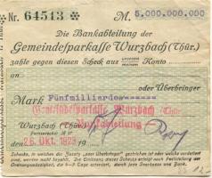 Wurzbach - Gemeinde-Sparkasse - 26.10.1923 - 5 Milliarden Mark 