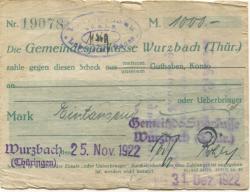 Wurzbach - Gemeinde-Sparkasse - 25.11.1922 - 31.12.1922 - 1000 Mark