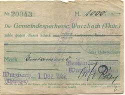 Wurzbach - Gemeinde-Sparkasse - 1.12.1922 - 1000 Mark