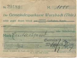Wurzbach - Gemeinde-Sparkasse - 2.12.1922 - 1000 Mark