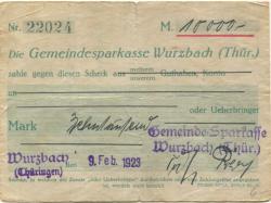 Wurzbach - Gemeinde-Sparkasse - 9.2.1923 - 10000 Mark