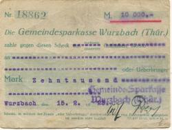 Wurzbach - Gemeinde-Sparkasse - 12.2.1923 - 10000 Mark