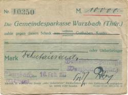 Wurzbach - Gemeinde-Sparkasse - 16.2.1923 - 10000 Mark