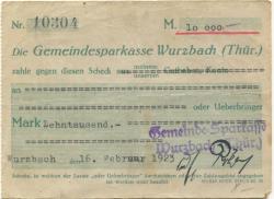 Wurzbach - Gemeinde-Sparkasse - 16.2.1923 - 10000 Mark