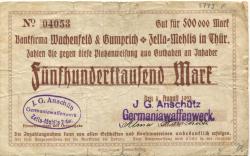 Zella-Mehlis - Anschütz, J. G., Germaniawaffemwerk AG - 4.8.1923 - 500000 Mark