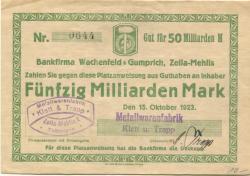 Zella-Mehlis - Klett & Trapp, Matallwarenfabrik, Insel 2-4 - 15.10.1923 - 50 Milliarden Mark 