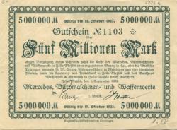 Zella-Mehlis - Mercedes, Büromaschinen- und Waffenwerke - 1.9.1923 - 15.10.1923 - 5 Millionen Mark
