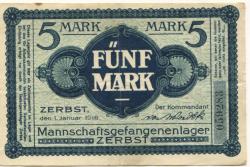 Zerbst - Mannschaftsgefangenenlager - 1.1.1916 - 5 Mark