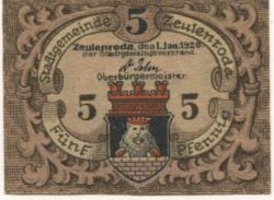 Zeulenroda - Stadt - - 1.1.1920 - 5 Pfennig