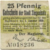 Ziegenhals (heute: PL-Glucholazy) - Stadt - - 1.1.1919 - 25 Pfennig
