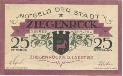 Ziegenrück - Stadt - 1.9.1921 - 25 Pfennig
