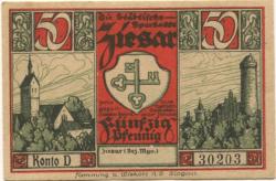 Ziesar - Städtische Sparkasse - -- - 50 Pfennig