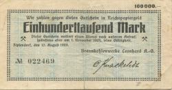 Zipsendorf (heute Meuselwitz) - Braunkohlenwerke Leonhard AG - 17.8.1923 - 100000 Mark 