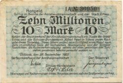 Zittau - Amtshauptmannschaft, Stadt und Alfred Peter, Zittauer Handelsbank - 28.9.1923 - 10 Millionen Mark