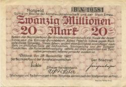Zittau - Amtshauptmannschaft, Stadt und Alfred Peter, Zittauer Handelsbank - 28.9.1923 - 20 Millionen Mark