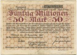 Zittau - Amtshauptmannschaft, Stadt und Alfred Peter, Zittauer Handelsbank - 28.9.1923 - 50 Millionen Mark 