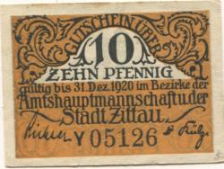 Zittau - Amtshauptmannschaft und Stadt - - 31.12.1920 - 10 Pfennig