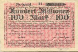 Zittau - Amtshauptmannschaft und Stadt - 28.9.1923 - 100 Millionen Mark
