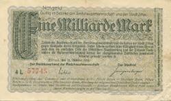 Zittau - Amtshauptmannschaft und Stadt - 22.10.1923 - 1 Milliarde Mark