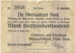 Zittau - Commerz- und Privatbank AG, Filiale Zittau - 14.8.1923 - 500000 Mark