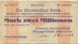 Zittau - Commerz- und Privatbank AG, Filiale Zittau - 16.8.1923 - 2 Millionen Mark