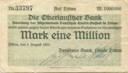 Zittau - Dresdner Bank, Bahnhofstr. 12, Filiale Zittau - 9.8.1923 - 1 Million Mark 