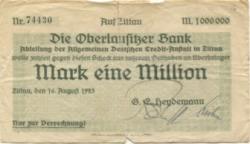 Zittau - Heydemann, G. E., Bank - 16.8.1923 - 1 Million Mark