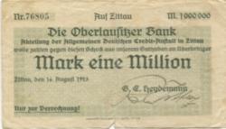 Zittau - Heydemann, G. E., Bank - 16.8.1923 - 1 Million Mark