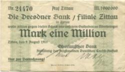 Zittau - Oberlausitzer Bank, Abteilung Allgemeine Deutsche Credit-Anstalt - 9.8.1923 - 1 Million Mark