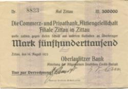 Zittau - Oberlausitzer Bank, Abteilung Allgemeine Deutsche Credit-Anstalt - 14.8.1923 - 500000 Mark