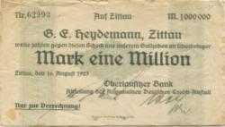 Zittau - Oberlausitzer Bank, Abteilung Allgemeine Deutsche Credit-Anstalt - 16.8.1923 - 1 Million Mark