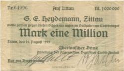 Zittau - Oberlausitzer Bank, Abteilung Allgemeine Deutsche Credit-Anstalt - 16.8.1923 - 1 Million Mark