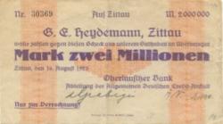 Zittau - Oberlausitzer Bank, Abteilung Allgemeine Deutsche Credit-Anstalt - 16.8.1923 - 2 Millionen Mark