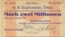 Zittau - Oberlausitzer Bank, Abteilung Allgemeine Deutsche Credit-Anstalt - 22.8.1923 - 2 Millionen Mark