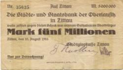 Zittau - Stadtgirokasse - 23.8.1923 - 5 Millionen Mark