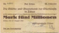 Zittau - Stadtgirokasse - 29.8.1923 - 5 Millionen Mark