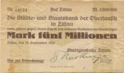 Zittau - Stadtgirokasse - 12.9.1923 - 5 Millionen Mark