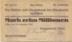 Zittau - Stadtgirokasse - 19.9.1923 - 10 Millionen Mark