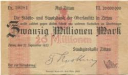 Zittau - Stadtgirokasse - 27.9.1923 - 20 Millionen Mark