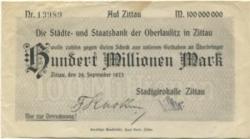Zittau - Stadtgirokasse - 29.9.1923 - 100 Millionen Mark