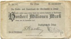 Zittau - Stadtgirokasse - 29.9.1923 - 100 Millionen Mark