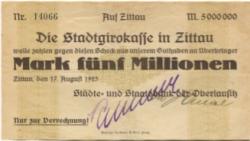 Zittau - Städte- und Staatsbank der Oberlausitz - 17.8.1923 - 5 Millionen Mark