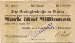Zittau - Städte- und Staatsbank der Oberlausitz - 17.8.1923 - 5 Millionen Mark